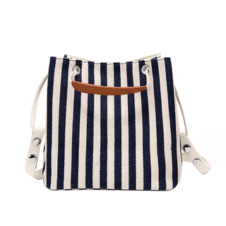 New women's canvas bucket bag striped shoulder diagonal cross multi-purpose Korean fashion handbag