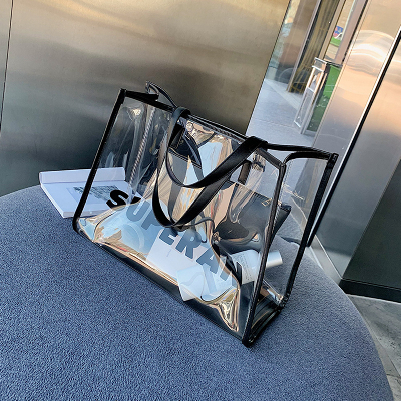 New style orginal design one-shoulder pvc jelly transparent female bag large tote shopping bag