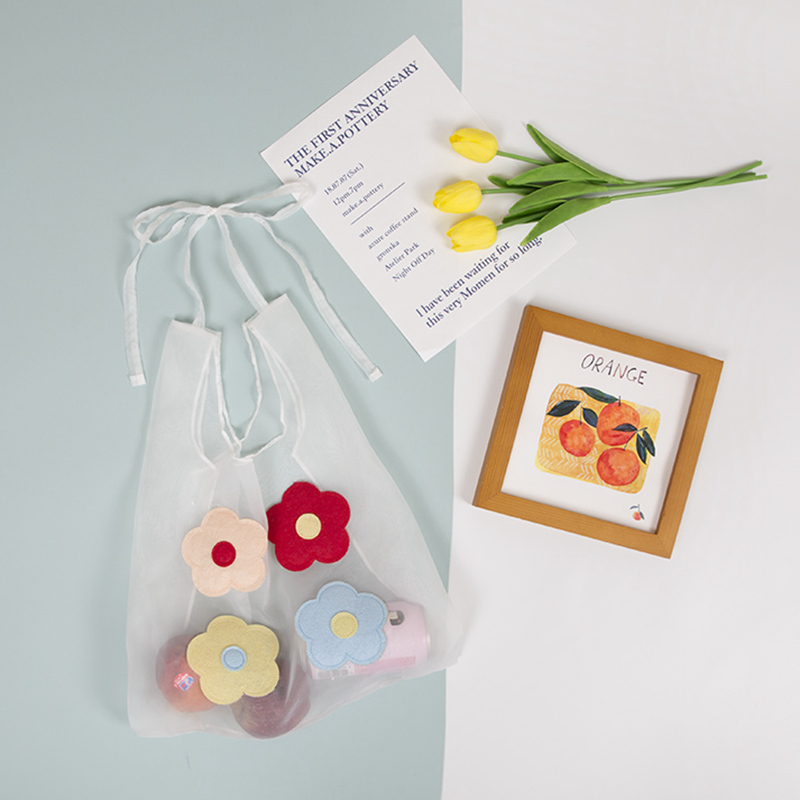 Factory wholesale logo printed custom fashion lightweight transparent organza tote shoulder bag for ladies