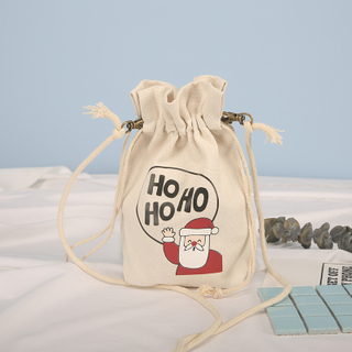 Exquisite fashion factory low price wholesale logo printed custom cotton fabric crossbody Christmas gift bag