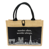 Logo printed custom inner waterproof film practical eco friendly breathable reusable natural jute shopping bag