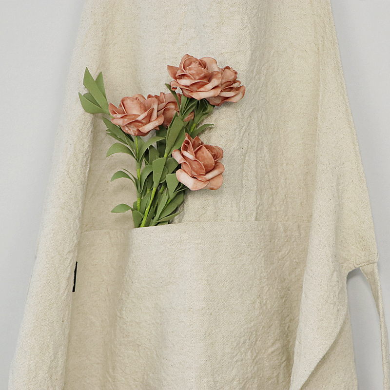 Off-white soft washed cotton linen apron for kitchen cooking and garden cleaning use