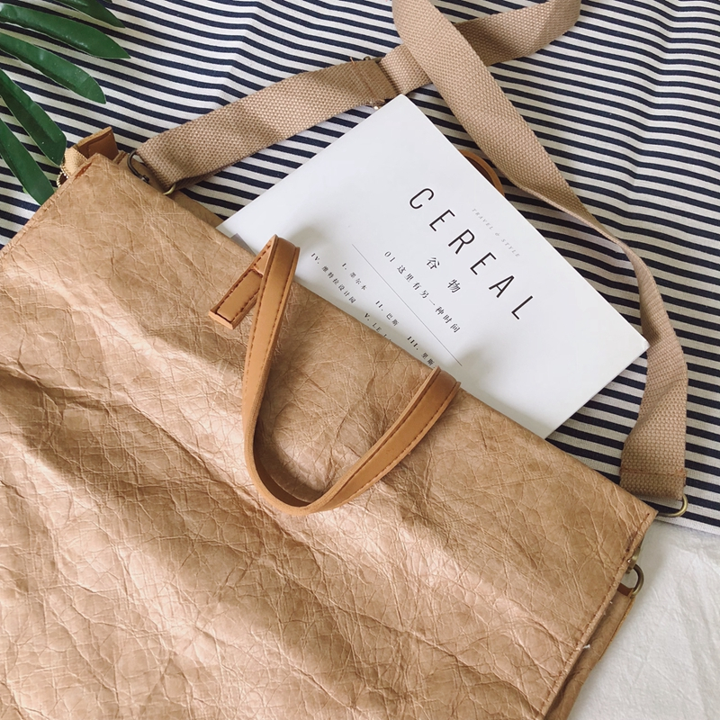 Horizontal large washed kraft paper shopping bag