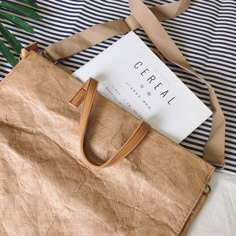 Horizontal large washed kraft paper shopping bag