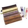 Logo printing custom high quality business office leather high end fashion pen bag with zipper