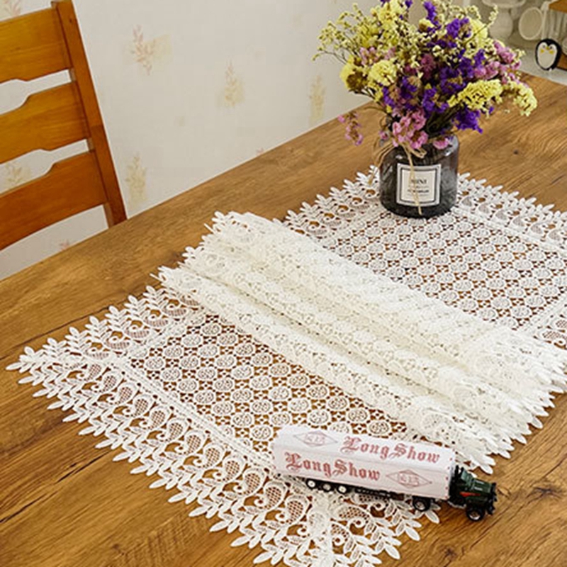 European polyester white embroidered hollow table runner tablecloth decoration