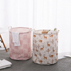 China Supplier logo printing custom cartoon cotton linen fabric pe waterproof craft laundry basket