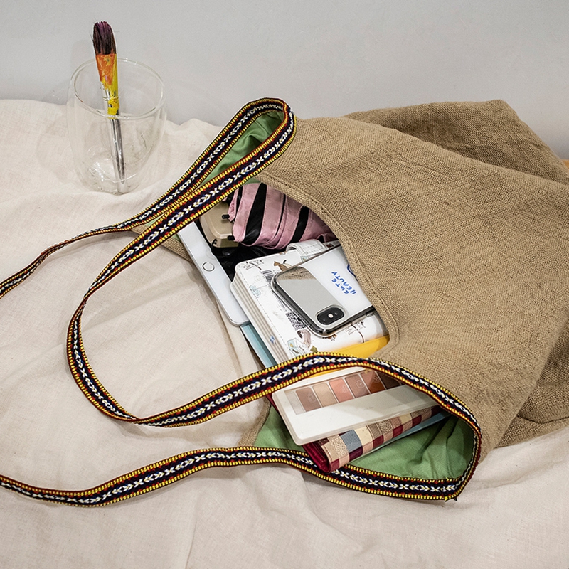 Cotton and linen bag canvas bag instagram lady lazy wind art retro style Japanese large capacity single shoulder lady bag