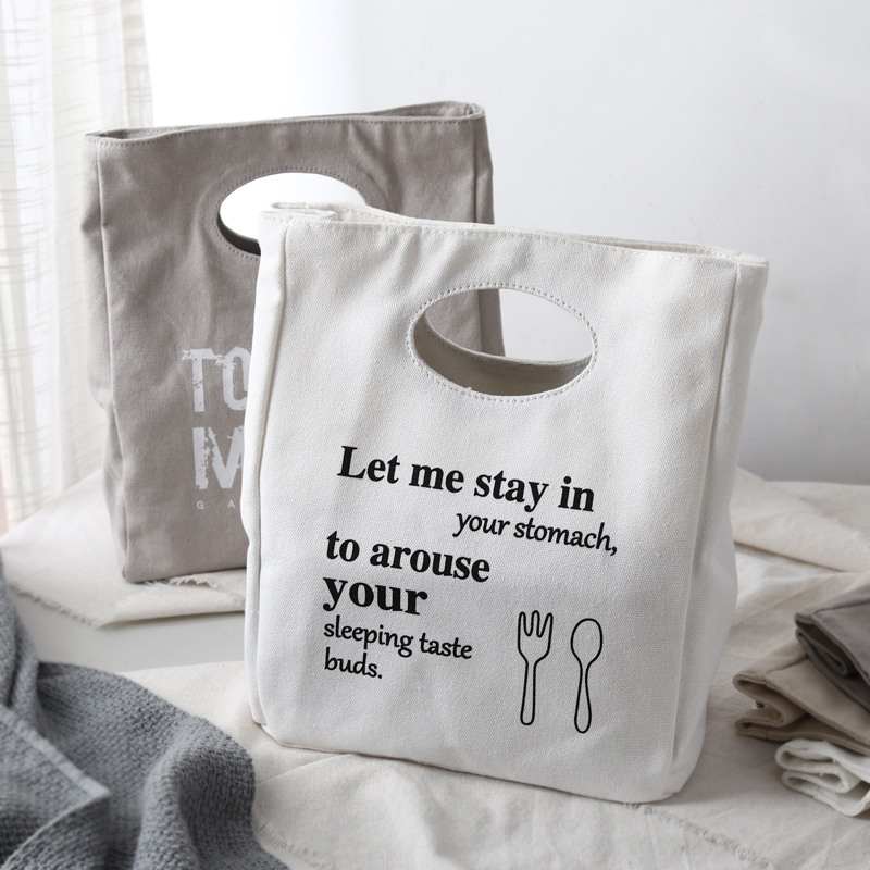Nordic style letter printed canvas lunch bag couple lunch box bag handbag storage shopping bag