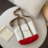 Large capacity new contrast color canvas Messenger bag female ins shoulder canvas bag casual simple tote bag