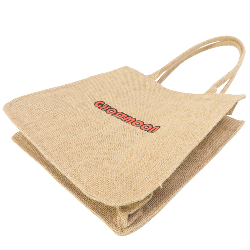 Letter logo custom printing factory custom high quality durable tote shopping jute bag 