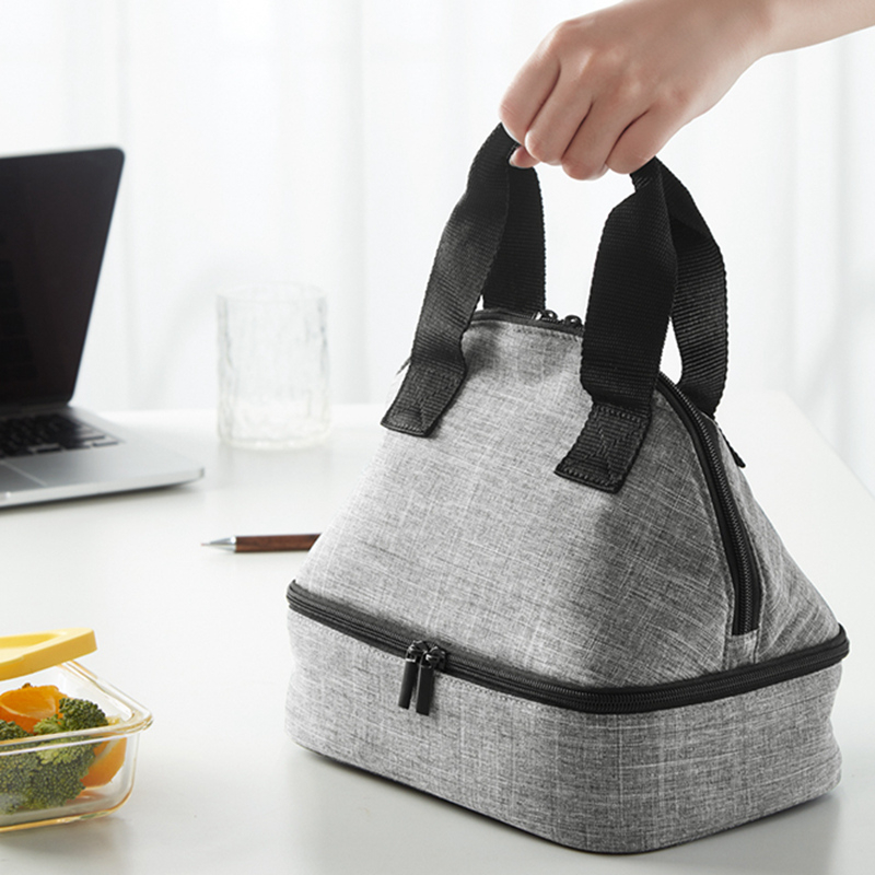 Portable large double insulated bag high quality durable polyester cotton canvas lunch zipper bag