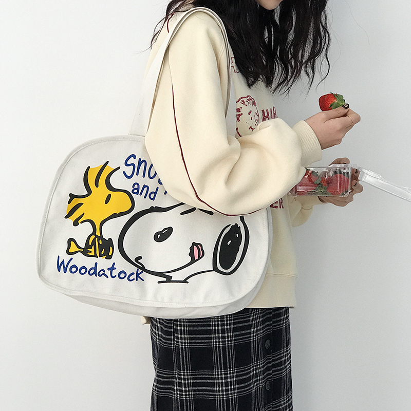 Ins cartoon cute illustration shoulder canvas bag student shopping bag messenger bag for women