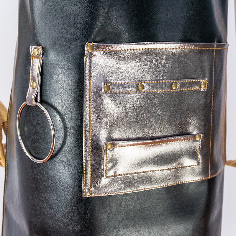 Promotional fashion waterproof black pu stitching apron