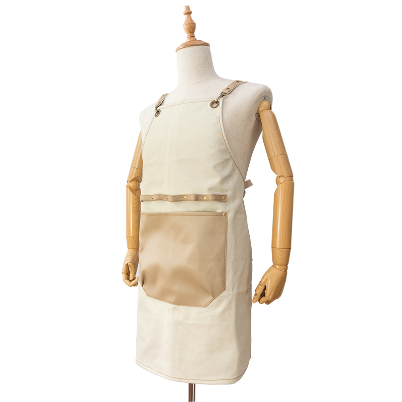 Simple white pu leather stitching kitchen canvas apron