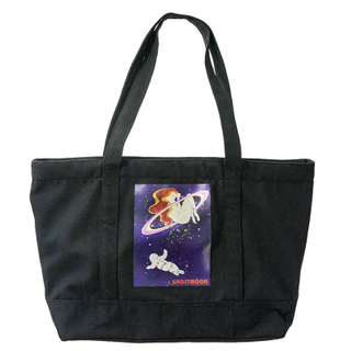 Large black cotton canvas outer space printing shopping bag single-shoulder bag wholesale