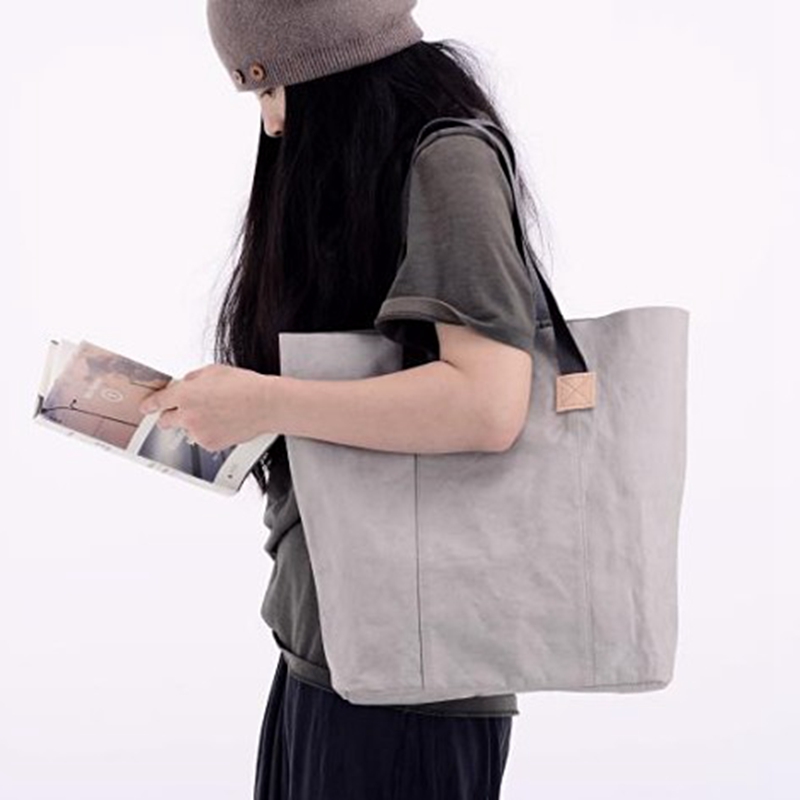 New simple retro large capacity single shoulder bag dupont paper tyvek washed kraft paper tote shopping bag with logo custom