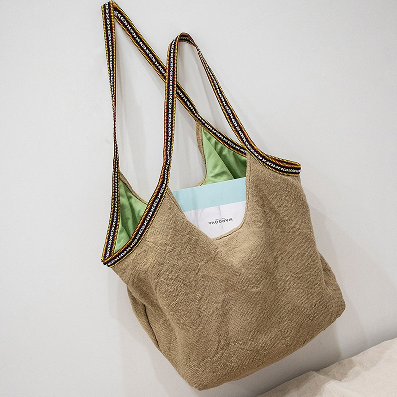 Cotton and linen bag canvas bag instagram lady lazy wind art retro style Japanese large capacity single shoulder lady bag