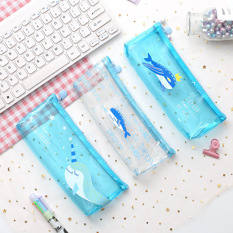 Creative ins transparent pencil case Korea stationery bag simple cute pencil case