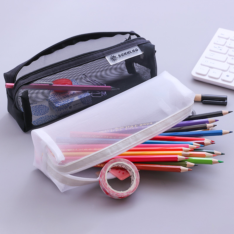 Korean fashion simple nylon mesh zipper pencil bag custom