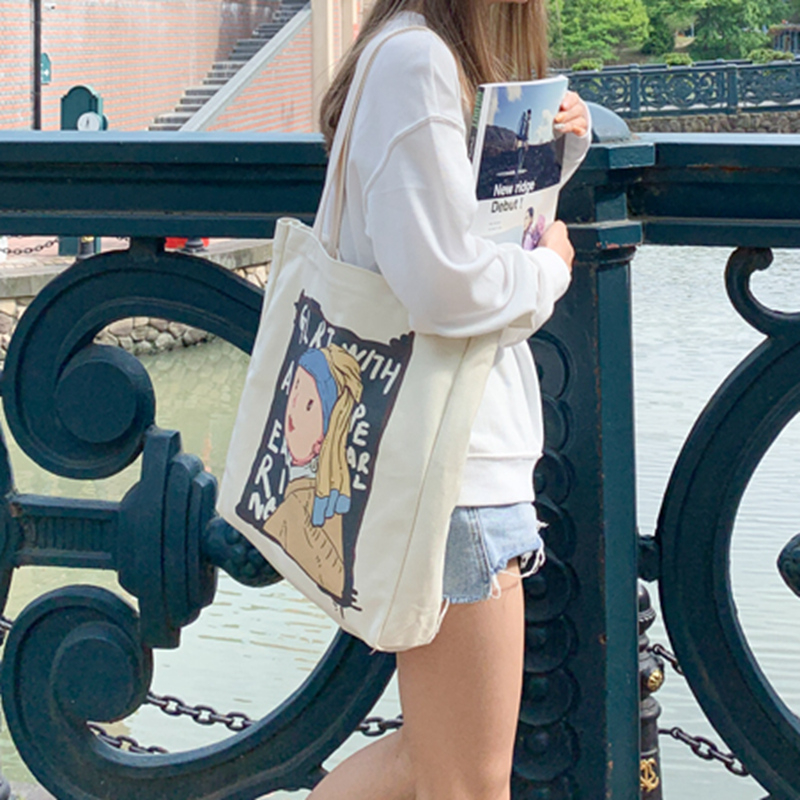 Korean version ins 2019 large capacity canvas bag with logo printed custom