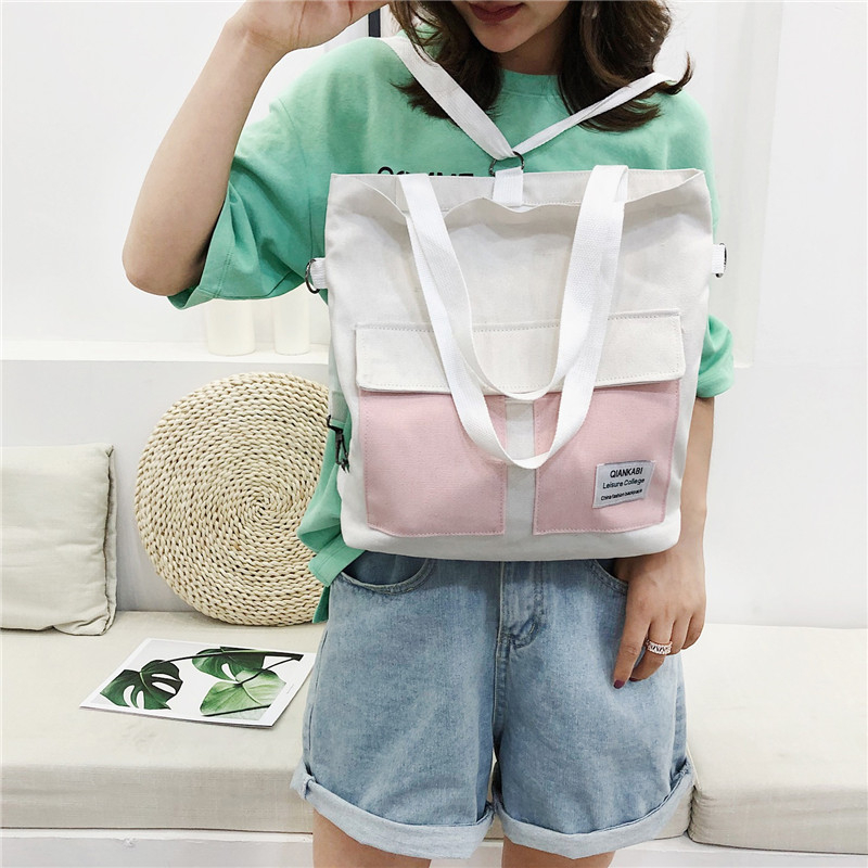 New style multifunction practical and poratble eco friendly fabric breathable cotton canvas tote messenger backpack bag for student