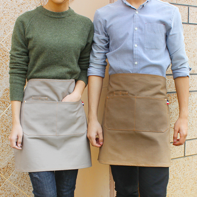 Korean fashion canvas half apron female barista chef western restaurant work apron custom printed logo