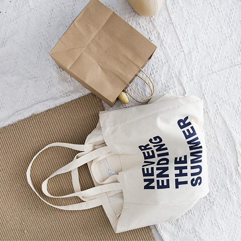 Original large capacity strong durable SUMMER letter canvas bag Japanese and Korean art style simple shoulder cotton bag