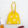 Simple personality small daisy print 12 oz thick eco friendly fabric cotton shoulder bag for women