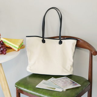 Blank Canvas Eco Friendly Bag With Leather Handle 8oz Recyclable Shopping Bag