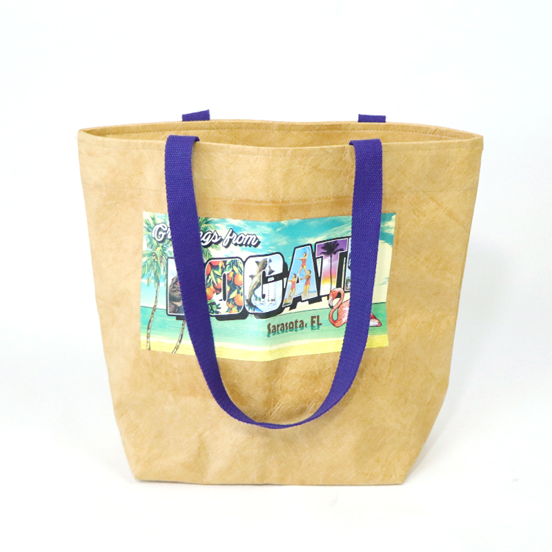 Digital printing brown recyclable tote bag tyvek shopping tote bag for adult