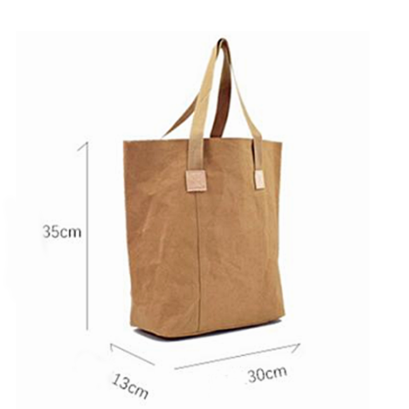 New simple retro large capacity single shoulder bag dupont paper tyvek washed kraft paper tote shopping bag with logo custom