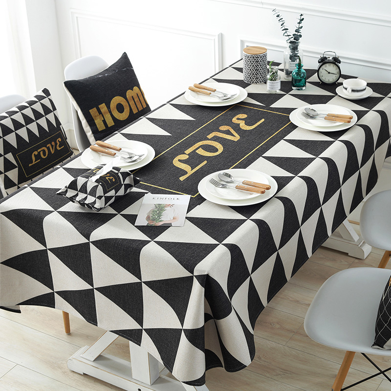 Custom polyester cotton print simple fresh blue checkered tablecloth