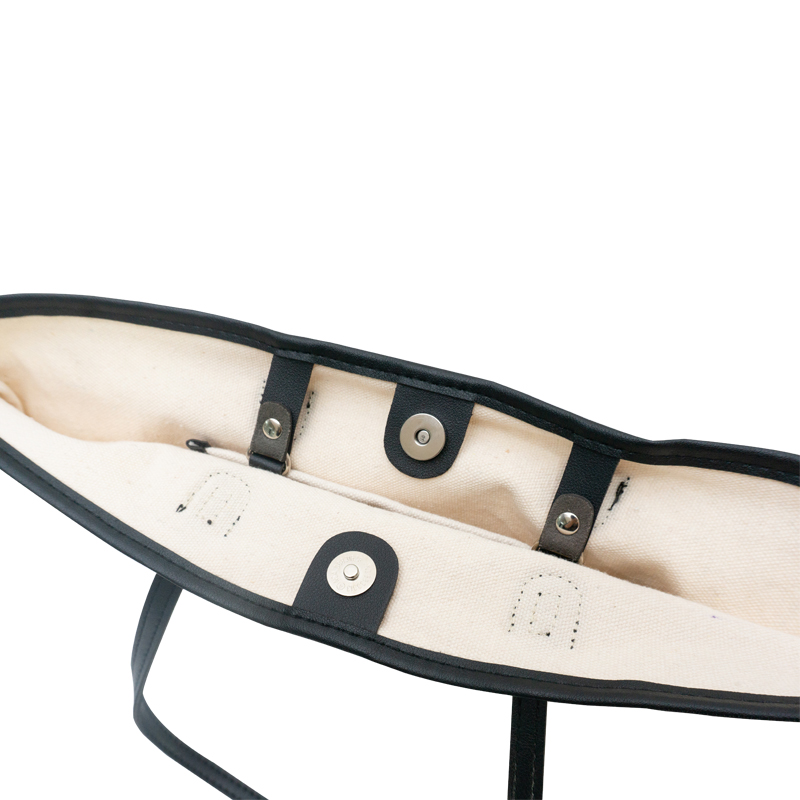 High quality reusable strong and durbale polyester cotton canvas tote shopping bag with leather handle