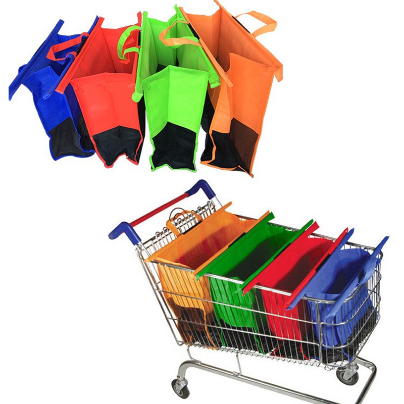 Lightweight practical supermarket shopping cart bag non woven fabric shopping bag with long handle