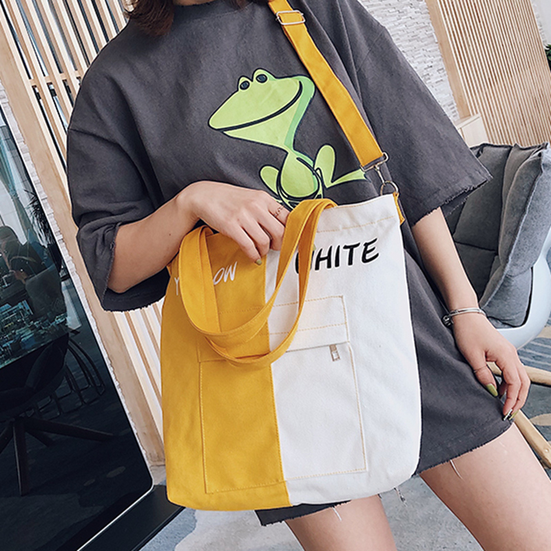 New canvas splicing women shopping messenger bag with a variety of colors and eco friendly breathable cotton material