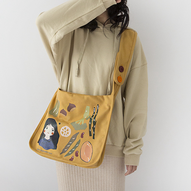 Cartoon funny logo printed custom eco friendly breathable 16oz cotton canvas messenger bag