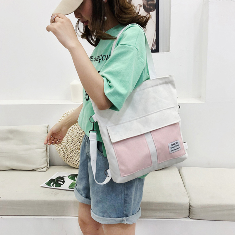 New style multifunction practical and poratble eco friendly fabric breathable cotton canvas tote messenger backpack bag for student