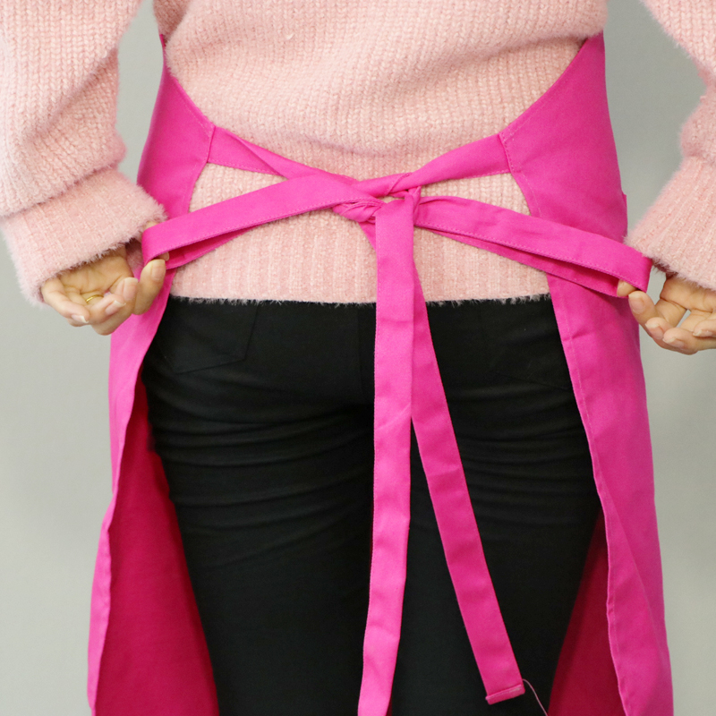 Bright rose red kitchen apron long women canvas apron with pockets
