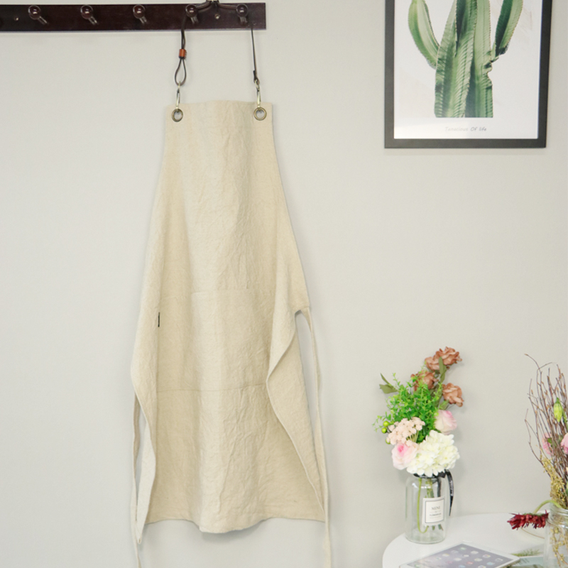 Off-white soft washed cotton linen apron for kitchen cooking and garden cleaning use