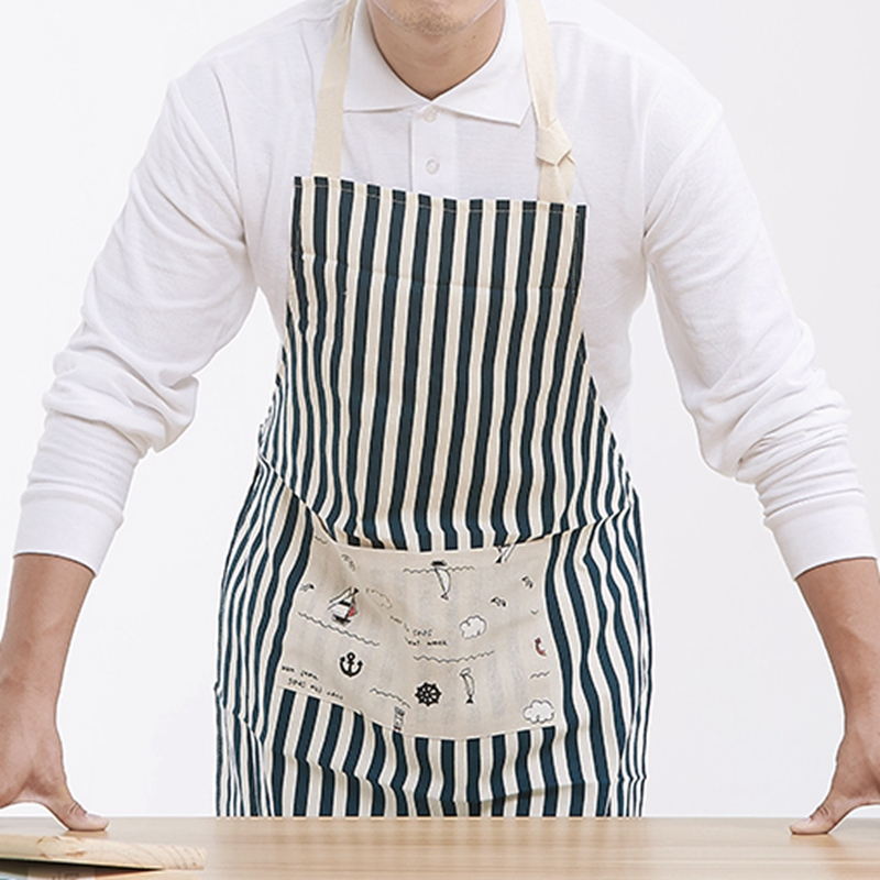 Fashionable cotton and linen striped home kitchen sleeveless adult housework cleaning apron