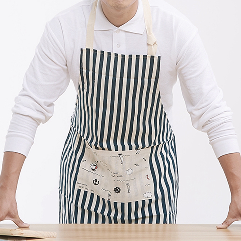Fashionable cotton and linen striped home kitchen sleeveless adult housework cleaning apron