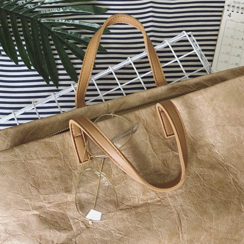 Horizontal large washed kraft paper shopping bag