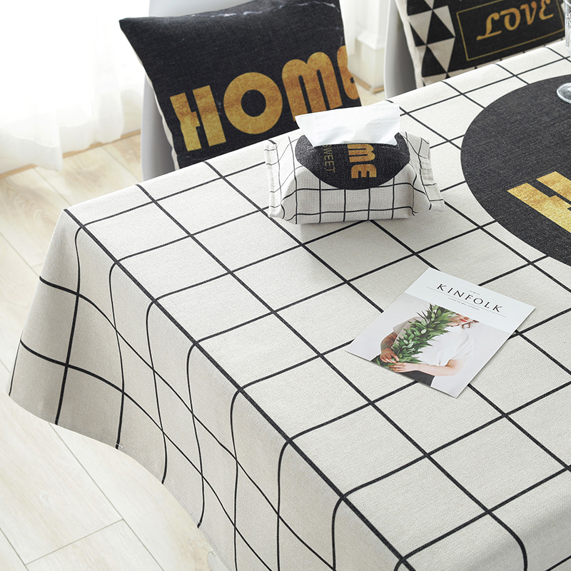 Custom polyester cotton print simple fresh blue checkered tablecloth