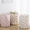 China Supplier logo printing custom cartoon cotton linen fabric pe waterproof craft laundry basket