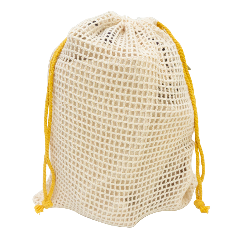New fashion eco friendly and breathable vegetable and fruit net bag cotton mesh drawstring bag