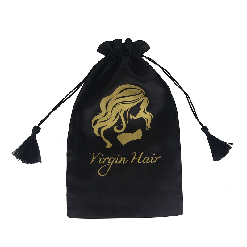 Bulk factory promotional logo silk printing soft and smooth satin bag for wig package