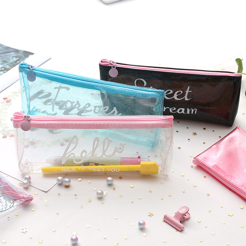 Creative ins transparent pencil case Korea stationery bag simple cute pencil case
