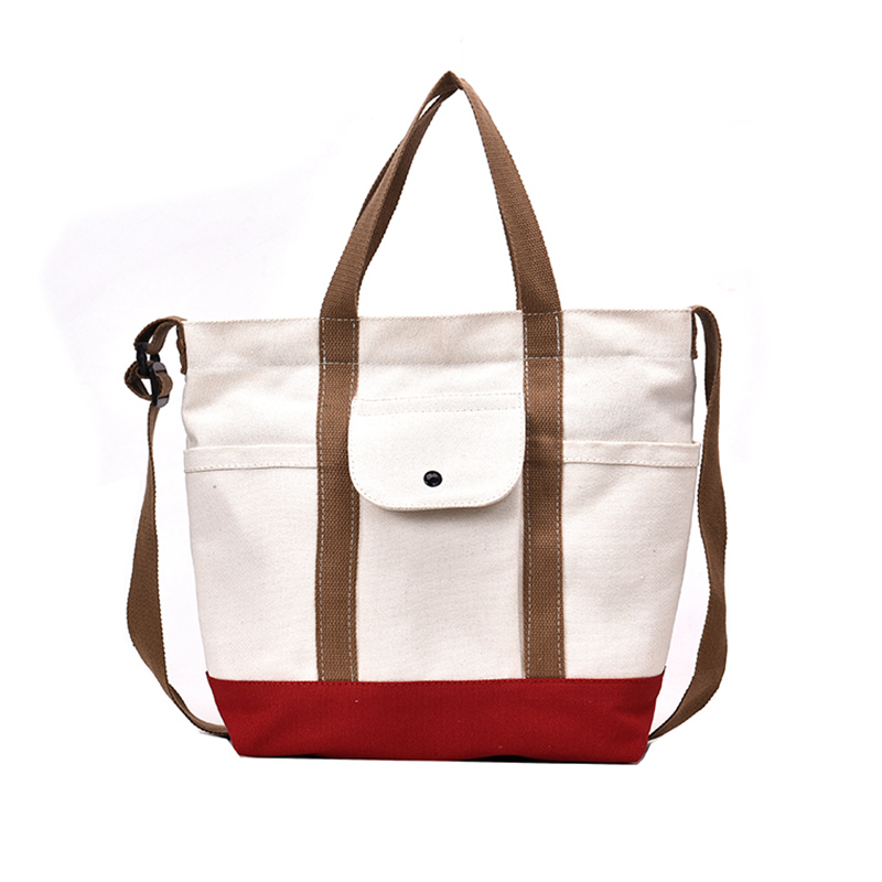 Large capacity new contrast color canvas Messenger bag female ins shoulder canvas bag casual simple tote bag