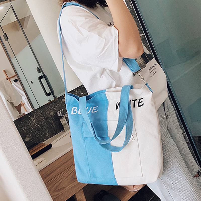 New canvas splicing women shopping messenger bag with a variety of colors and eco friendly breathable cotton material